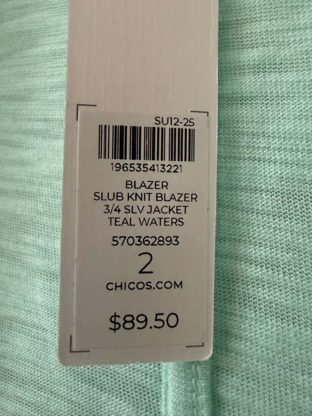 Chico’s Light Knit Open-Front Blazer Jacket Chico’s 2 Size L 12/14 Mint Green - Picture 10 of 13